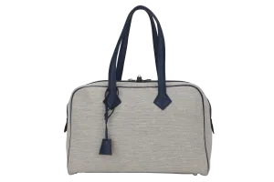 HERMES VICTORIA 35 TOILE X BLUE DE MALTE (STAMP Q) WITH KEYS & DUST COVER, NO LOCK