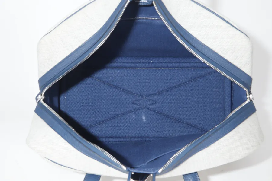 HERMES VICTORIA 35 TOILE X BLUE DE MALTE (STAMP Q) WITH KEYS & DUST COVER, NO LOCK