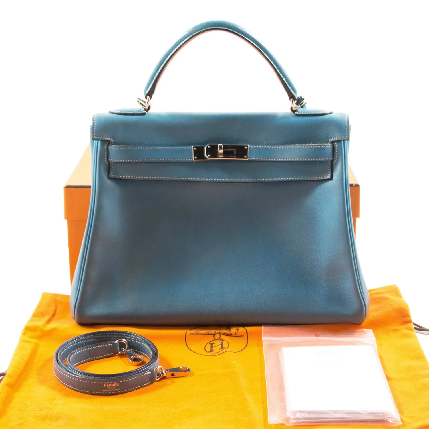 Hermès Kelly 32 Retourne Bleu Jean Swift