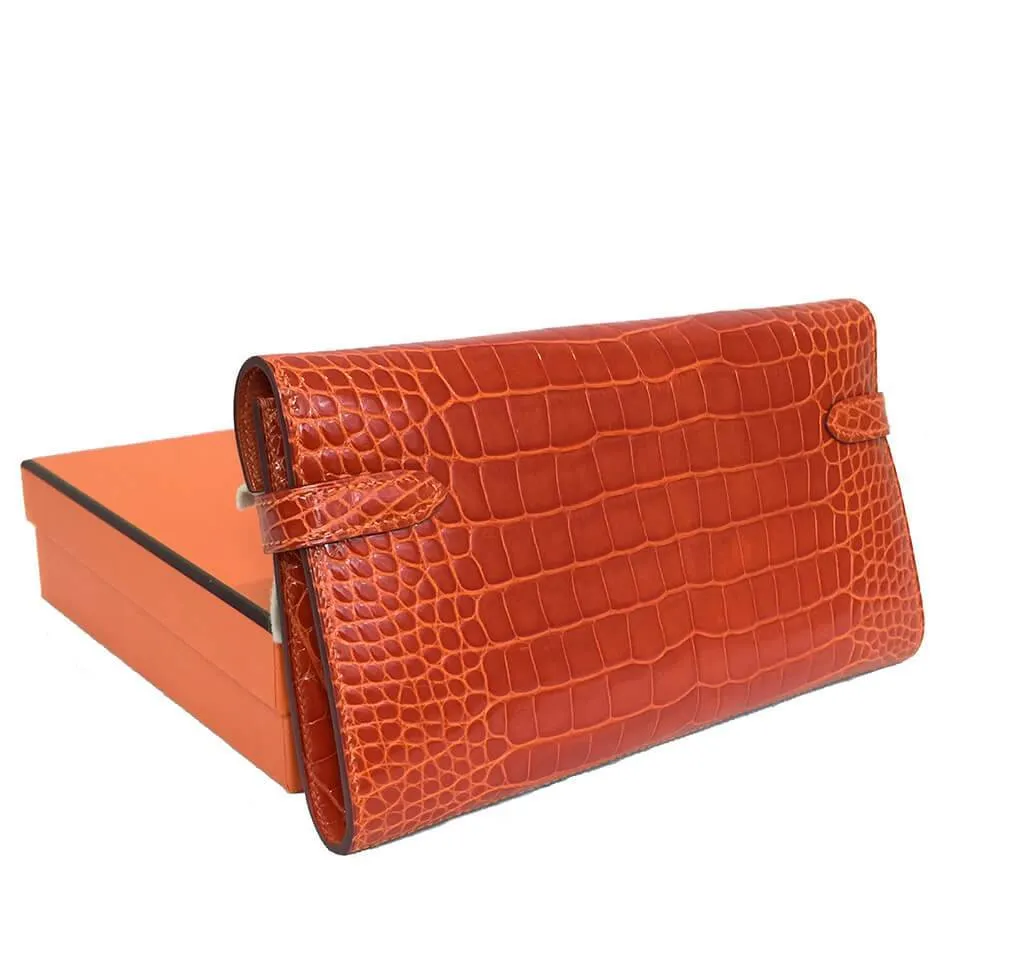 Hermès Kelly Long Wallet Orange Alligator Bag