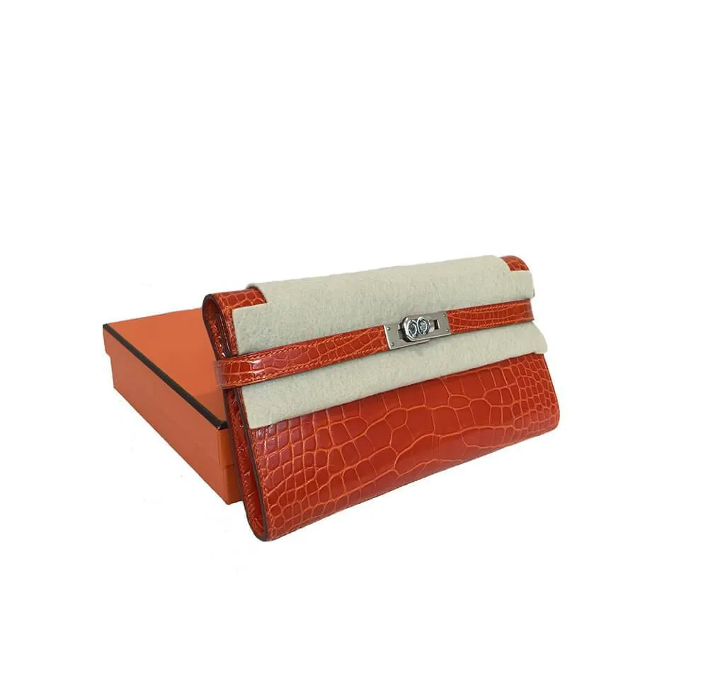 Hermès Kelly Long Wallet Orange Alligator Bag