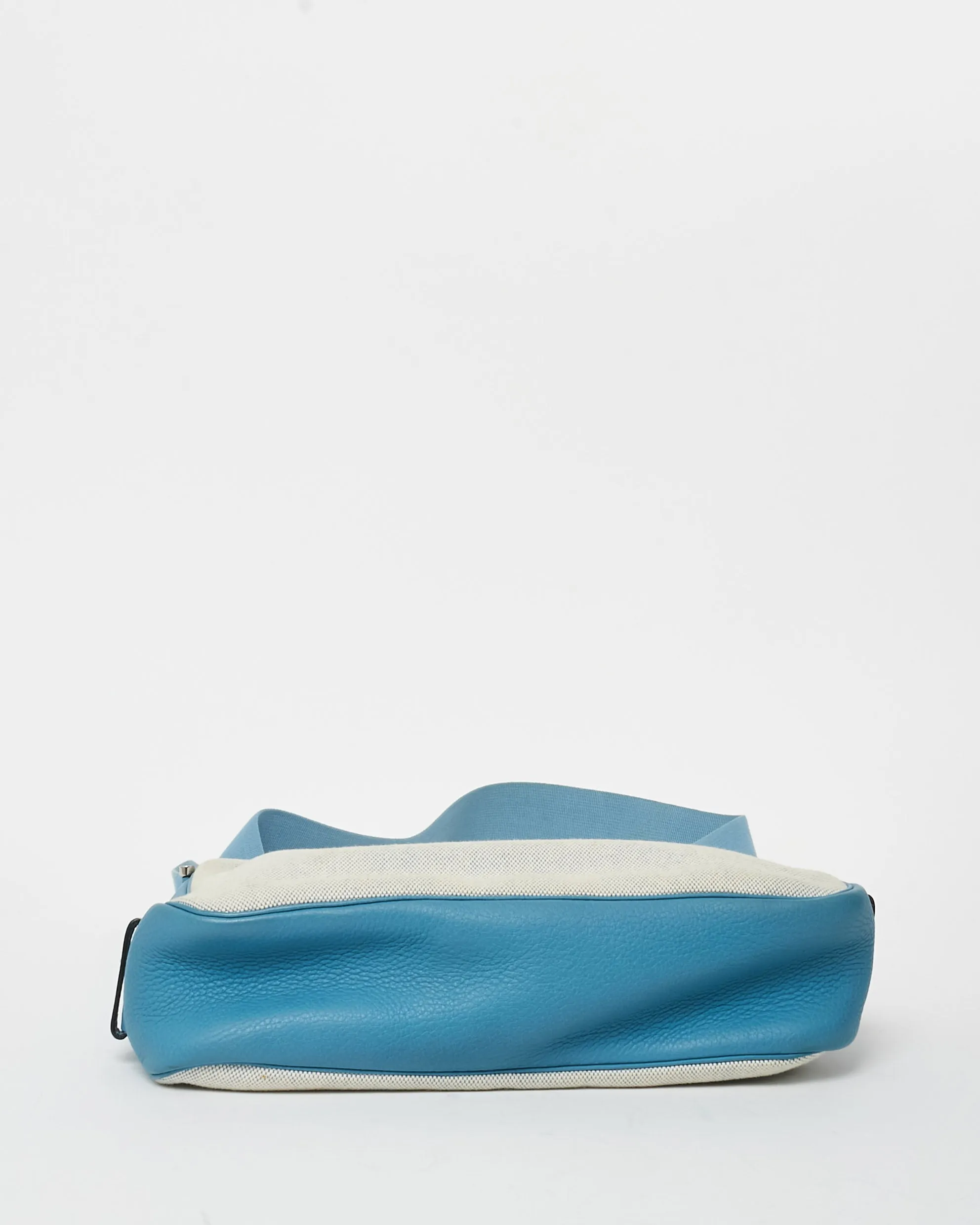 Hermès Vintage Blue Leather & Beige Canvas Tsako bag