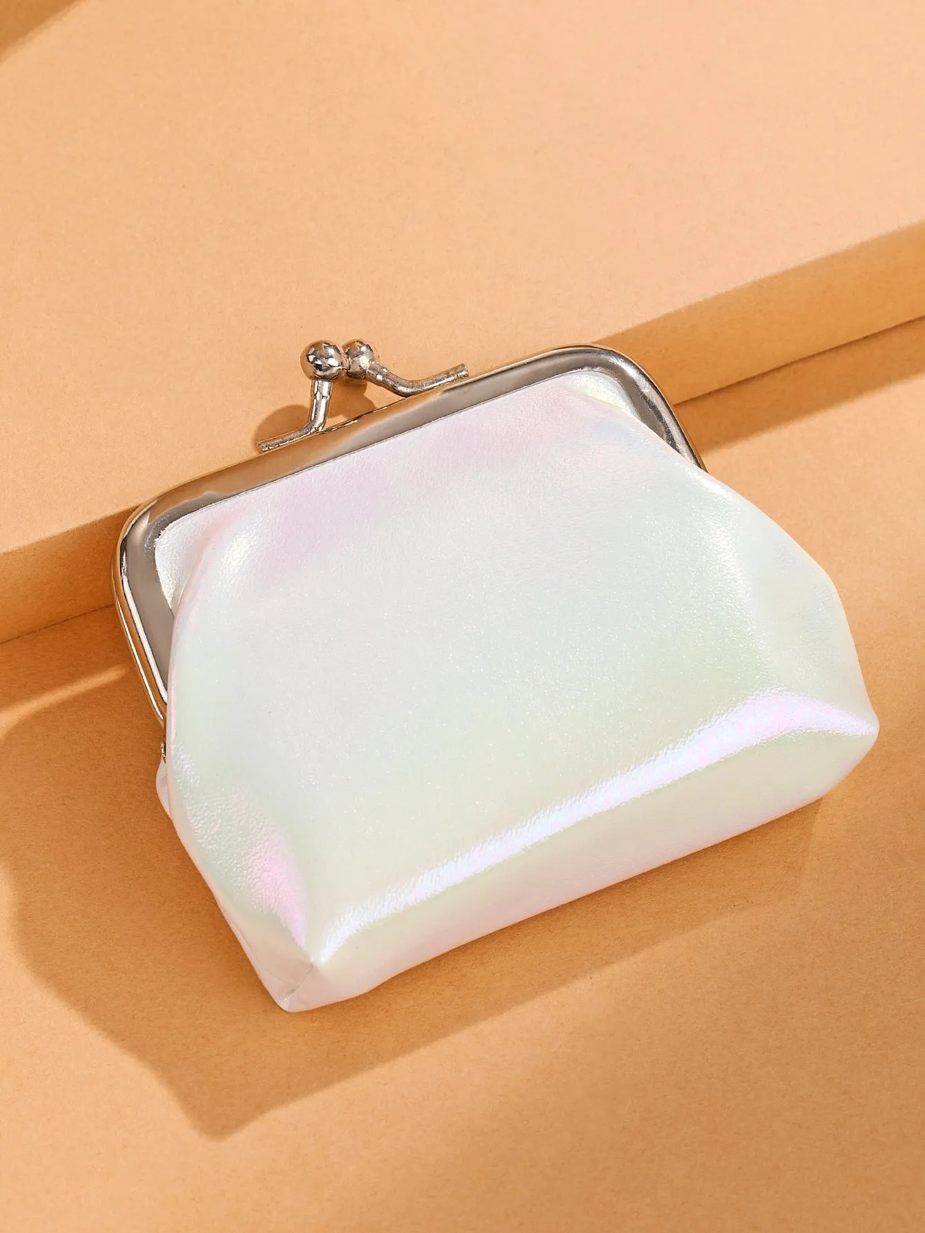 Holographic White Kiss Lock Coin Purse Change Pouch Card Holder Coin Holder
