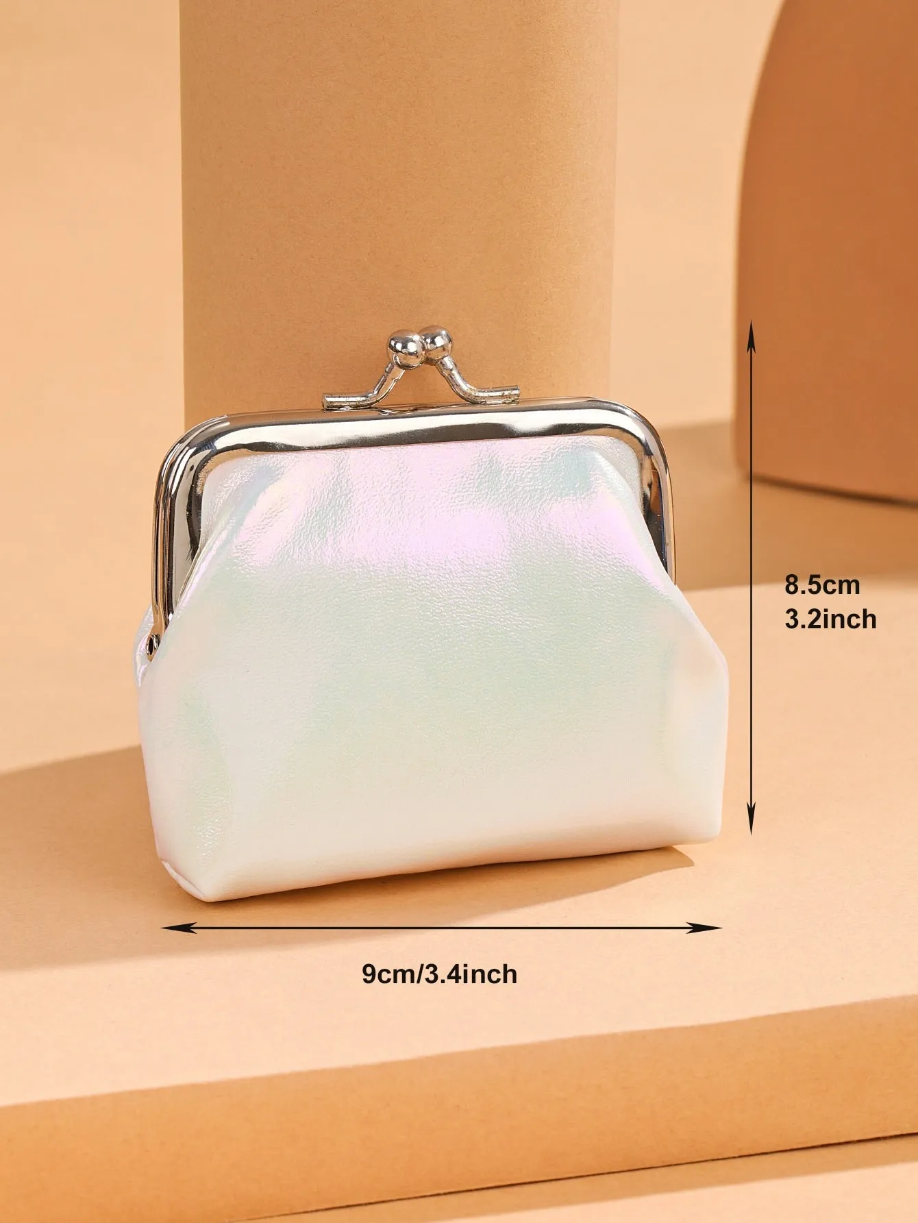 Holographic White Kiss Lock Coin Purse Change Pouch Card Holder Coin Holder