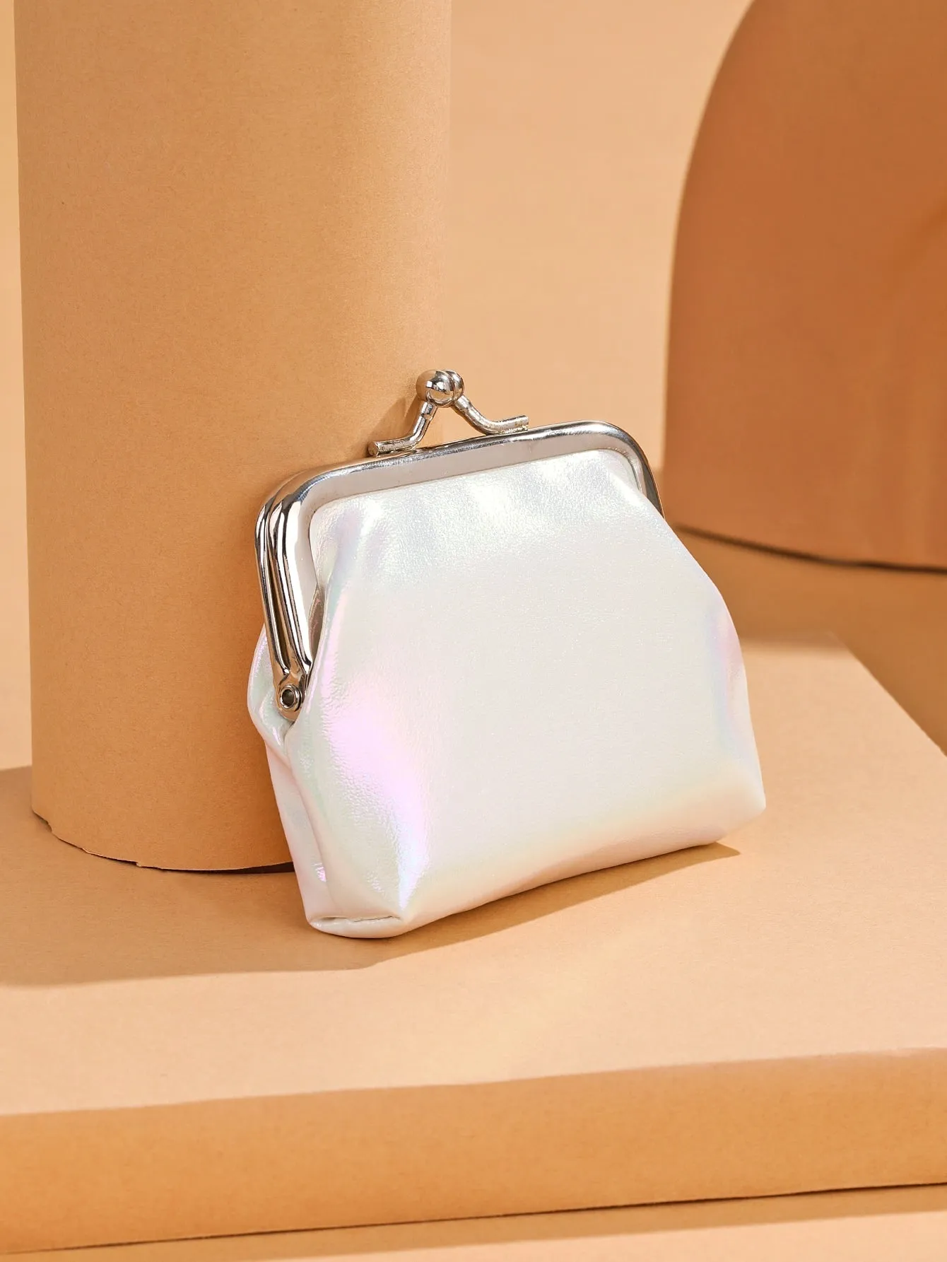 Holographic White Kiss Lock Coin Purse Change Pouch Card Holder Coin Holder