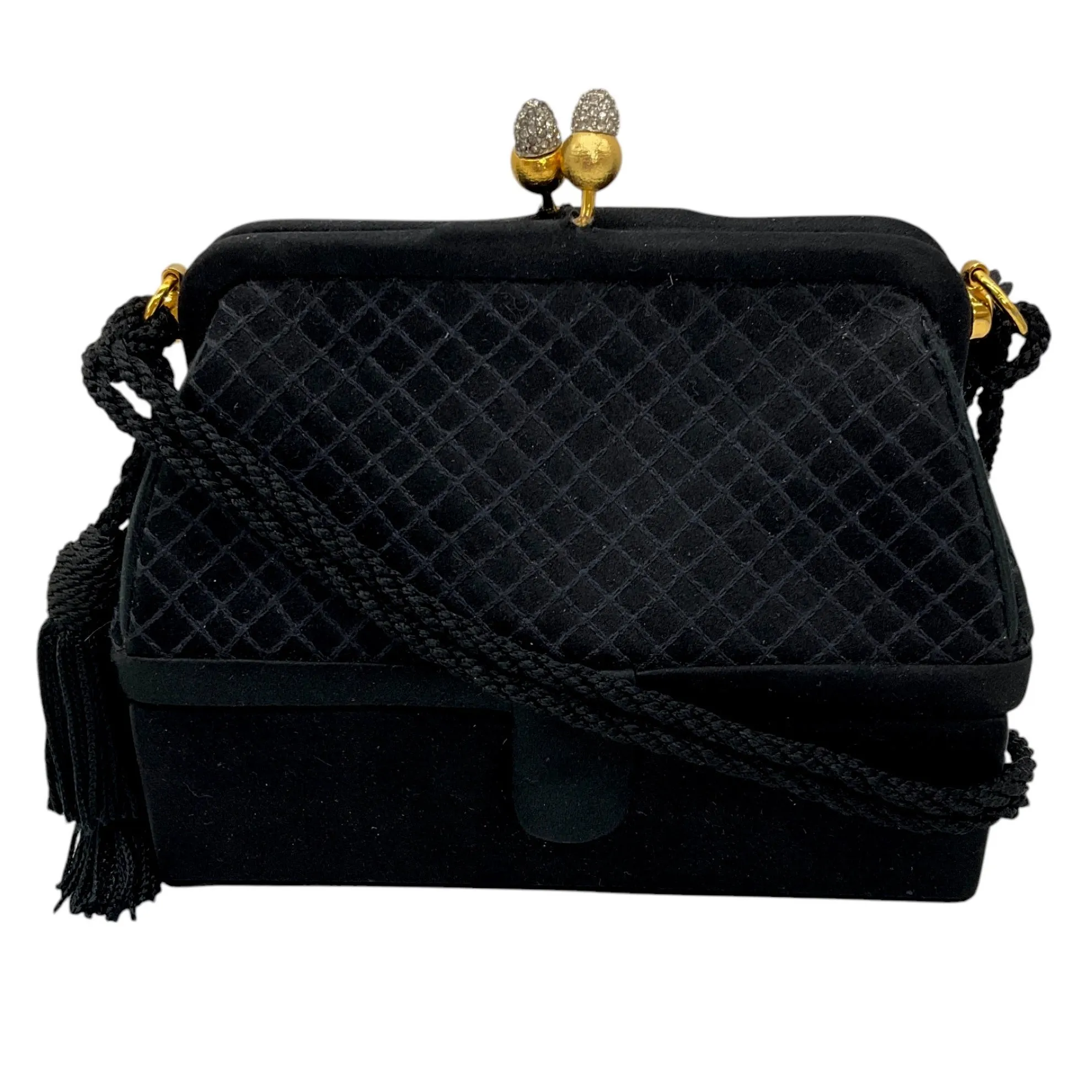 Judith Leiber Vintage Black Satin Mini Box Evening Bag