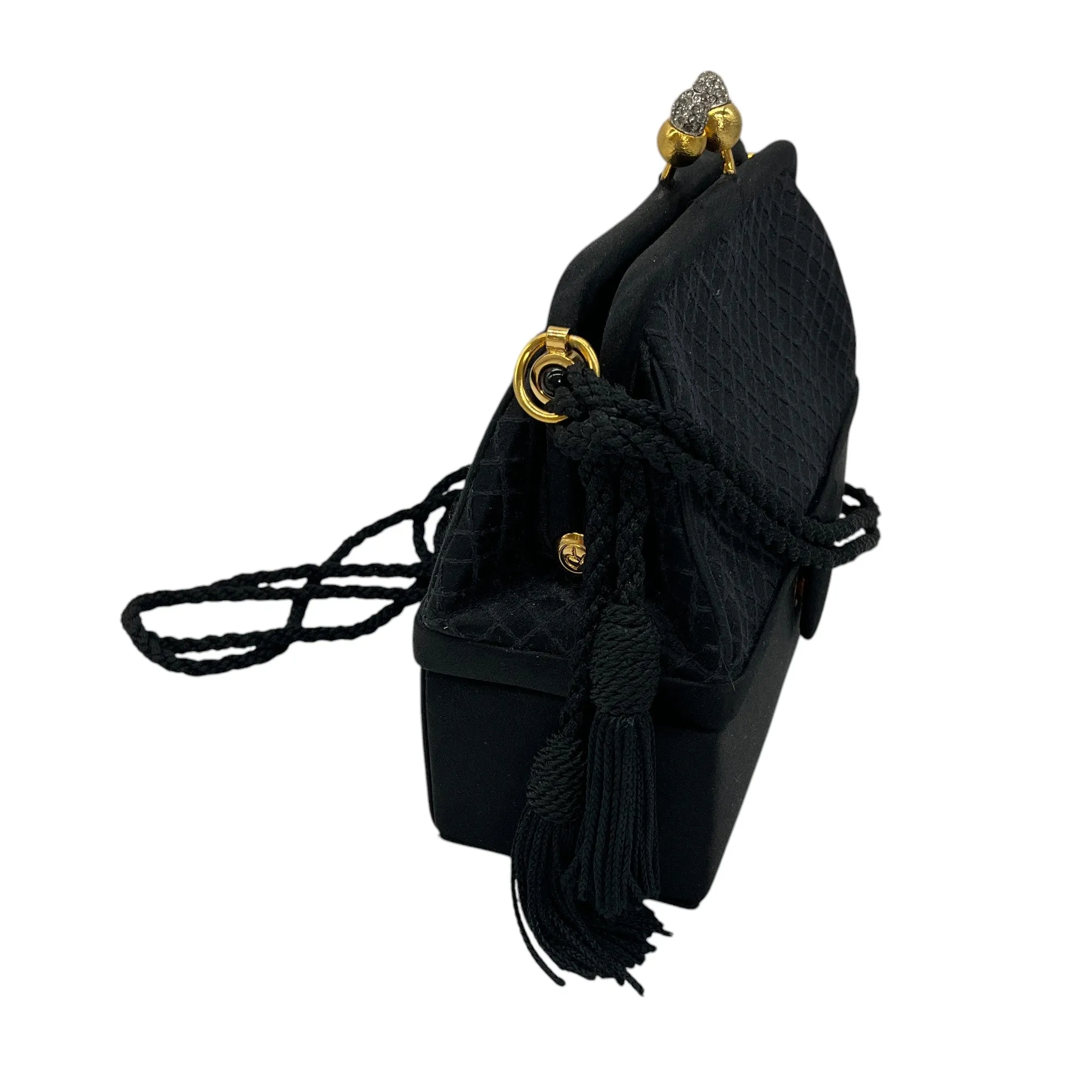 Judith Leiber Vintage Black Satin Mini Box Evening Bag