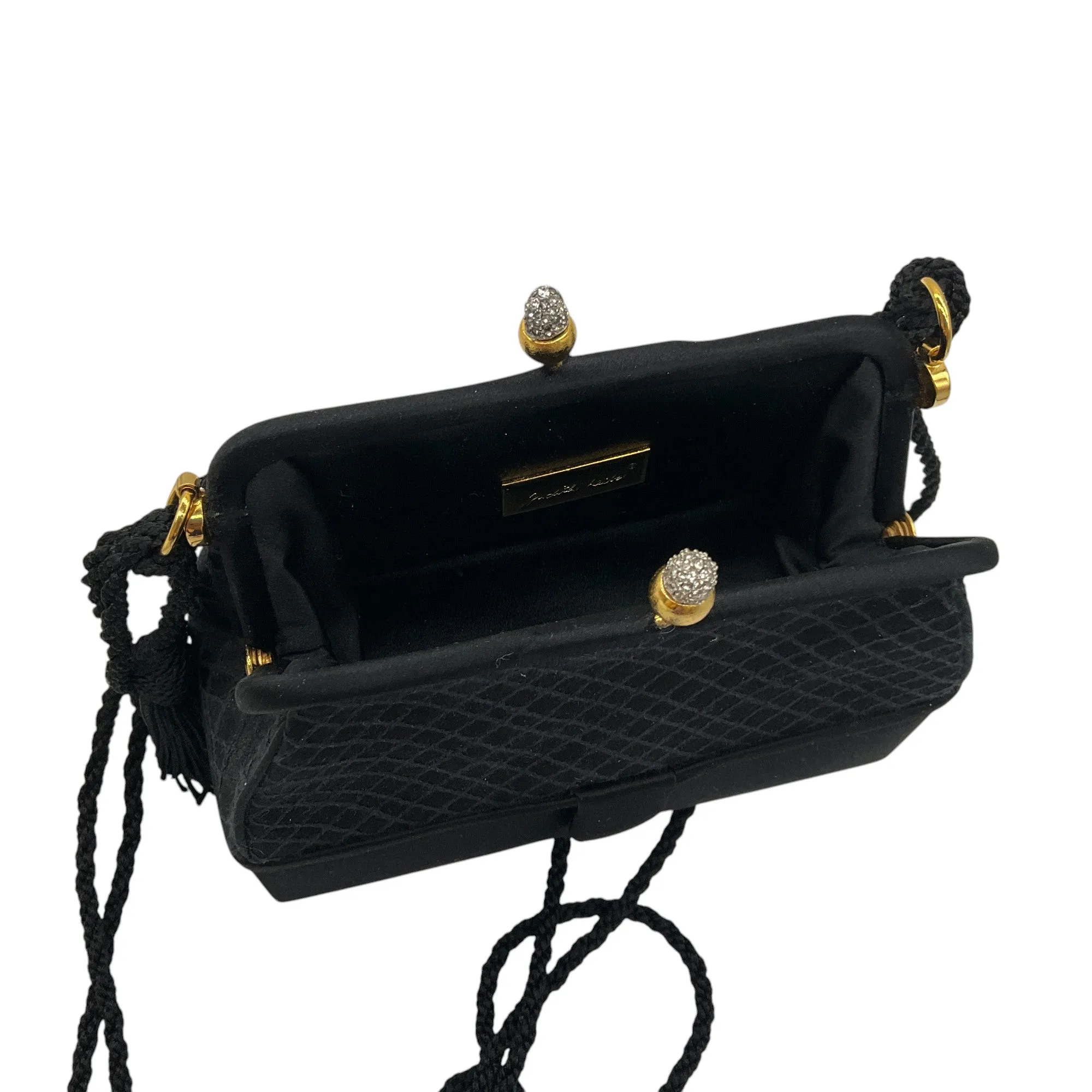 Judith Leiber Vintage Black Satin Mini Box Evening Bag