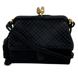 Judith Leiber Vintage Black Satin Mini Box Evening Bag