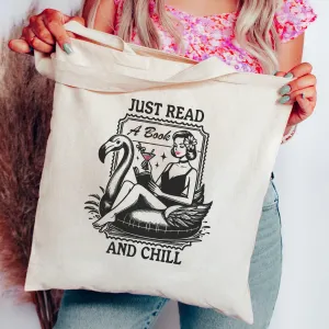 Just Read a Book and Chill Tote Bag – Retro Summer Bookish Canvas Bag”