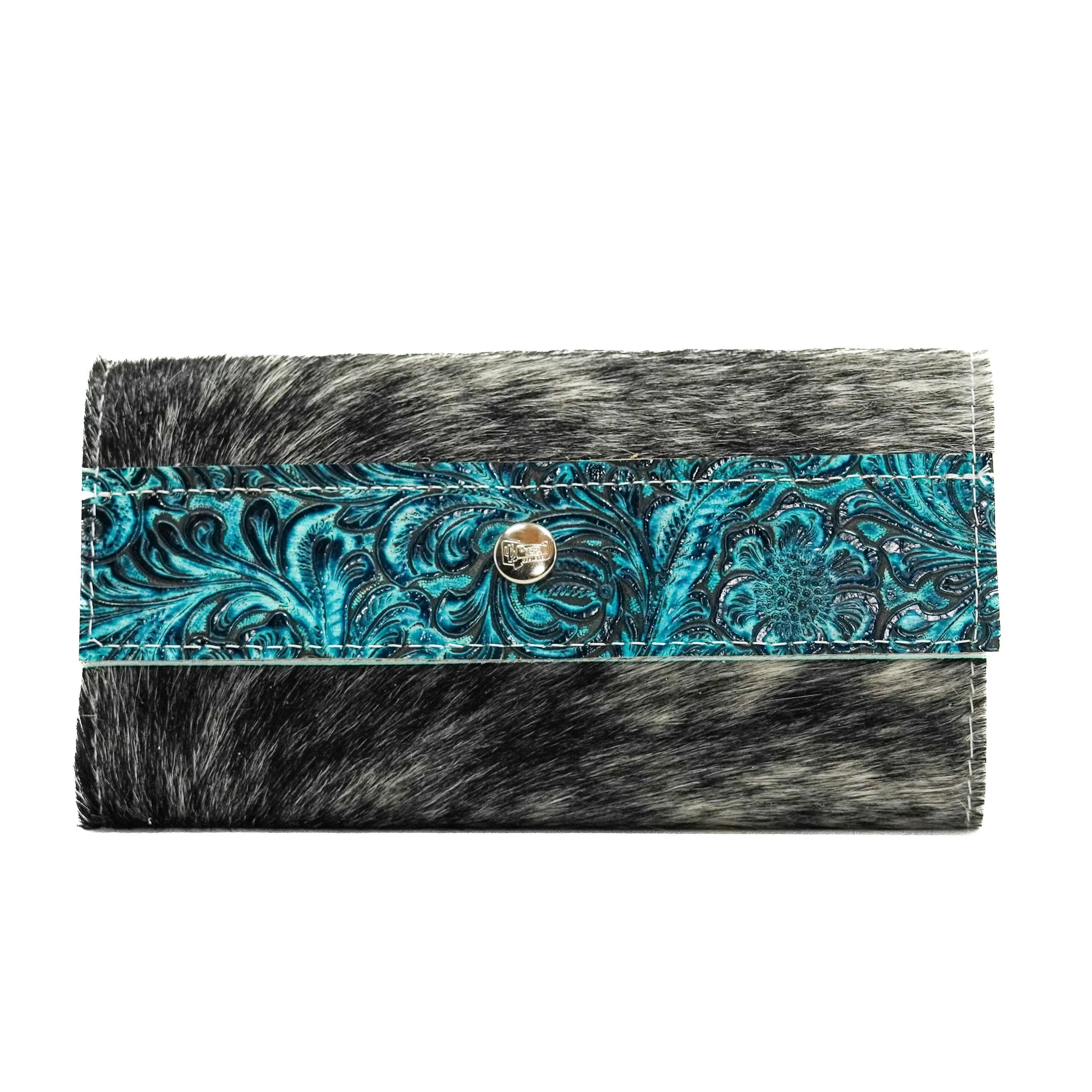 Kacey Wallet - Salt/Pepper w/ Turquoise Wildflower Tool