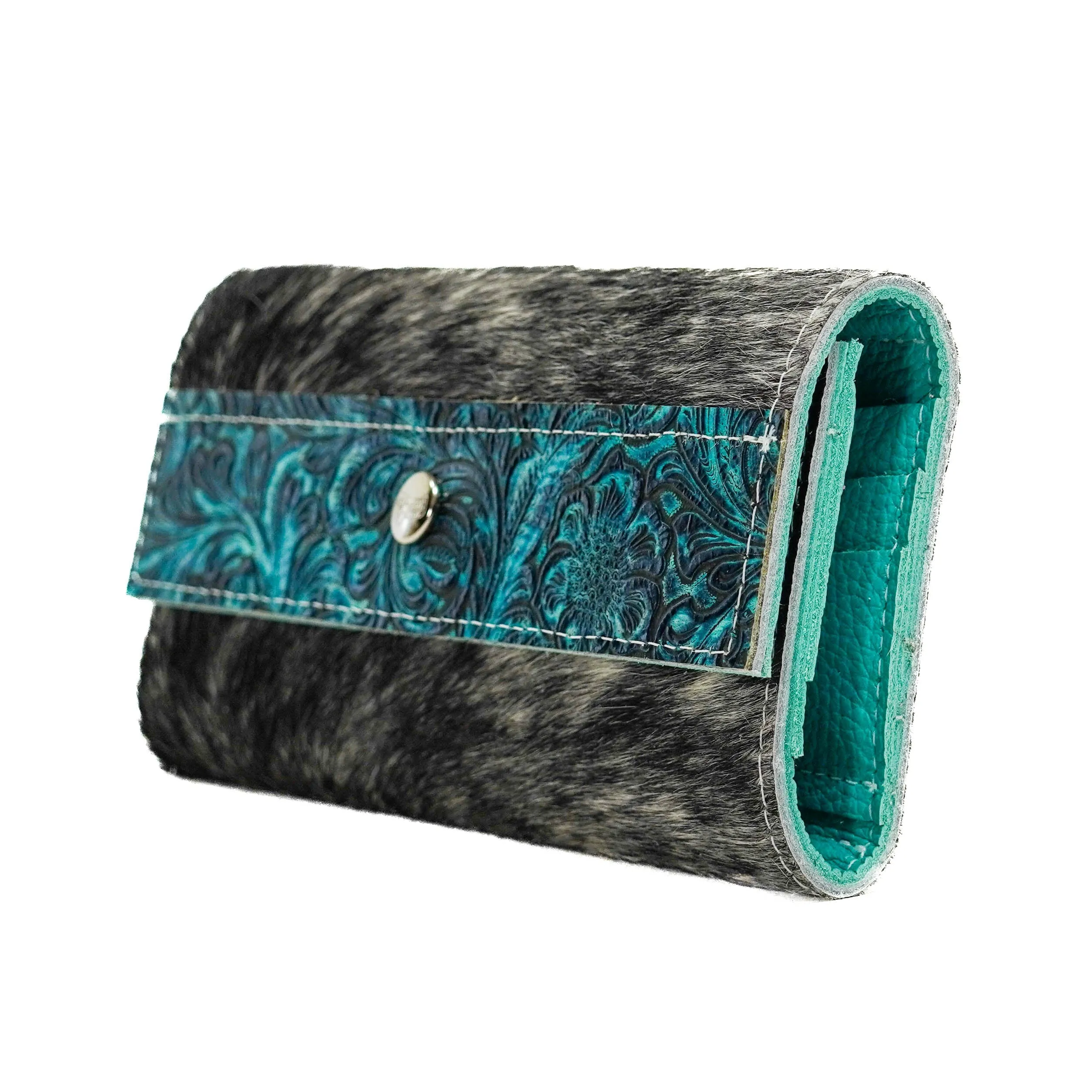Kacey Wallet - Salt/Pepper w/ Turquoise Wildflower Tool