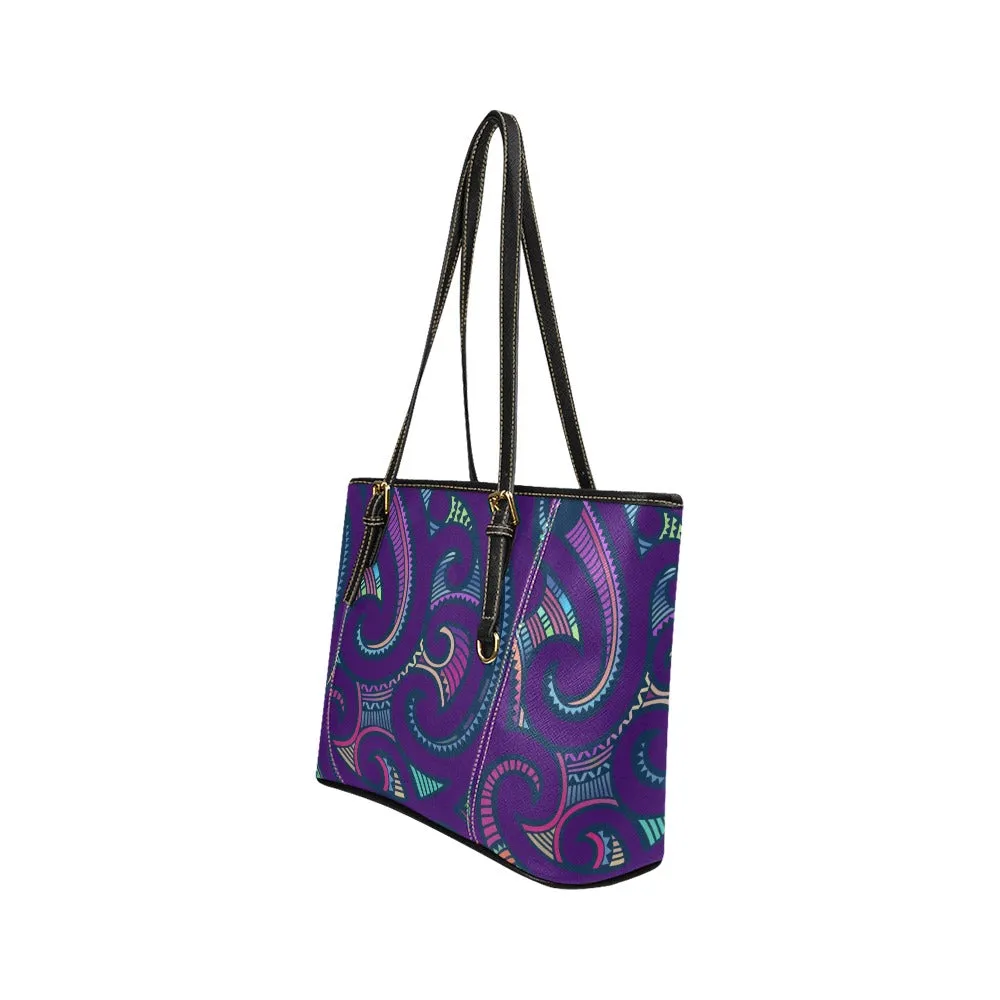 Kikelo African Print Leather Tote Bag- Purple