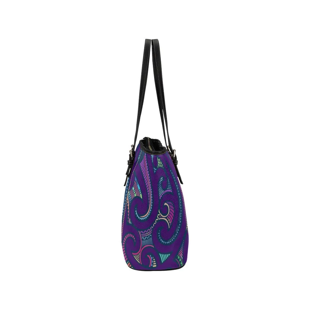 Kikelo African Print Leather Tote Bag- Purple