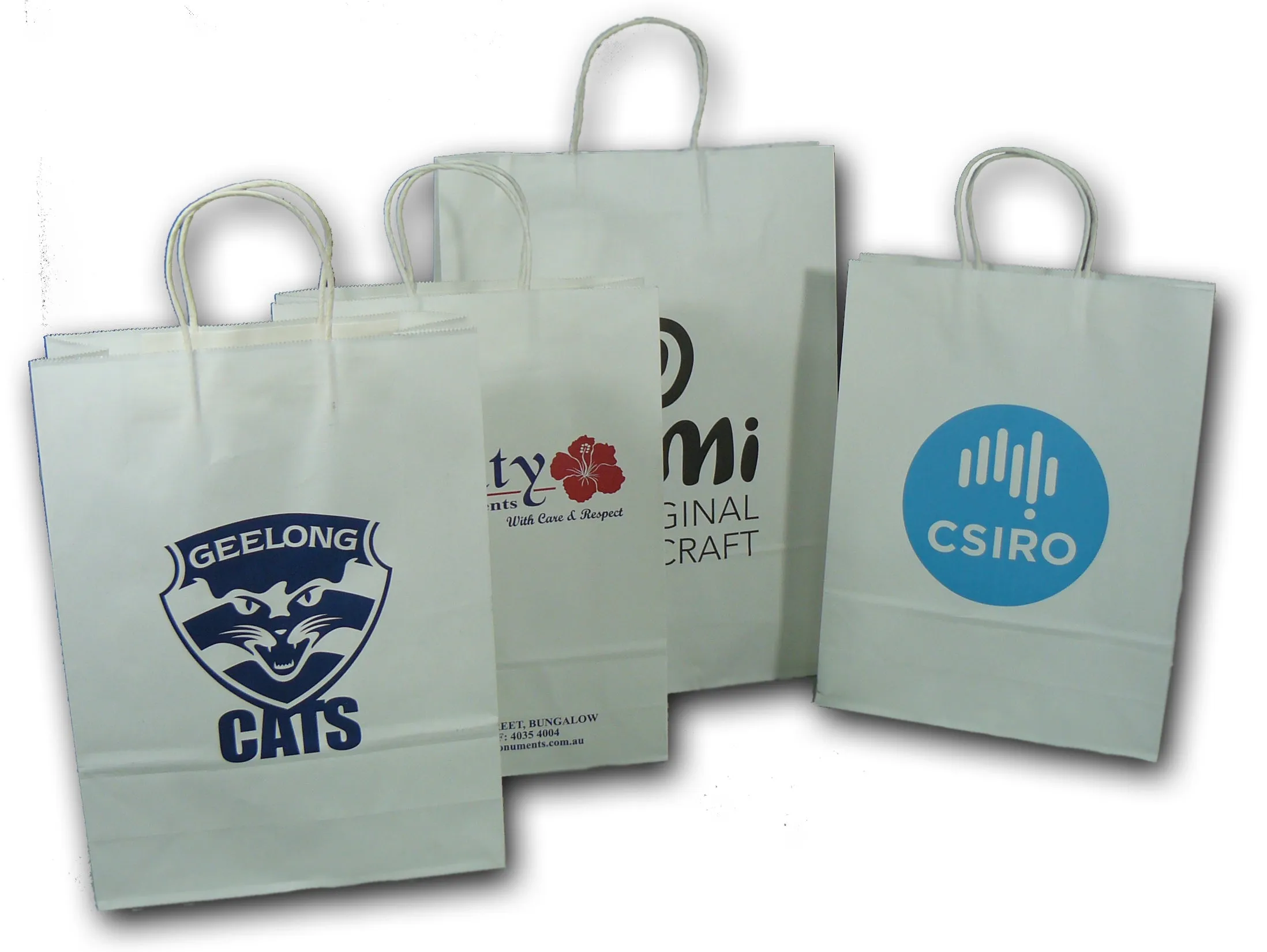 Kraft Paper white bags with paper twist handles - Printed