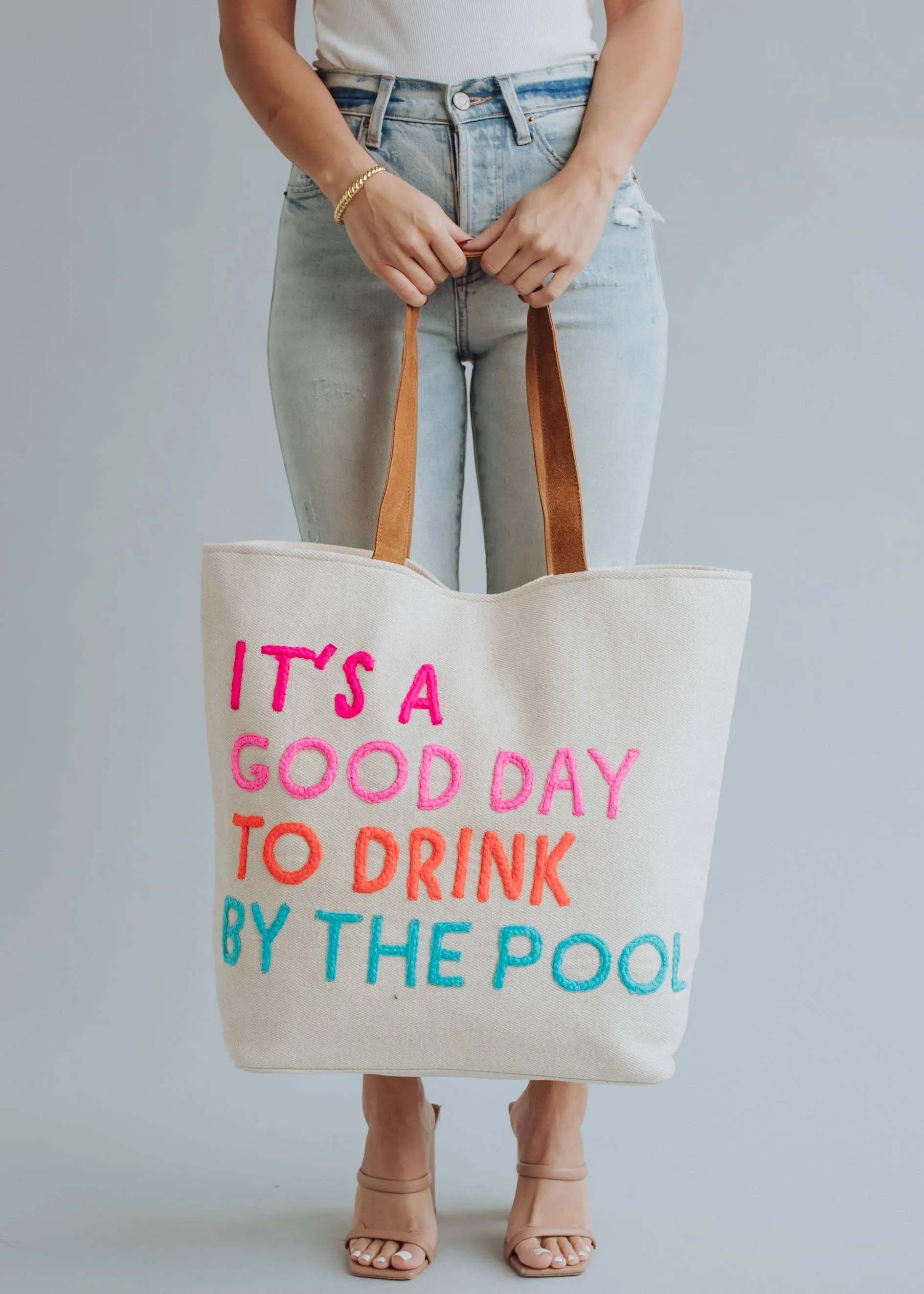 Large Cream Drink By The Pool Tote