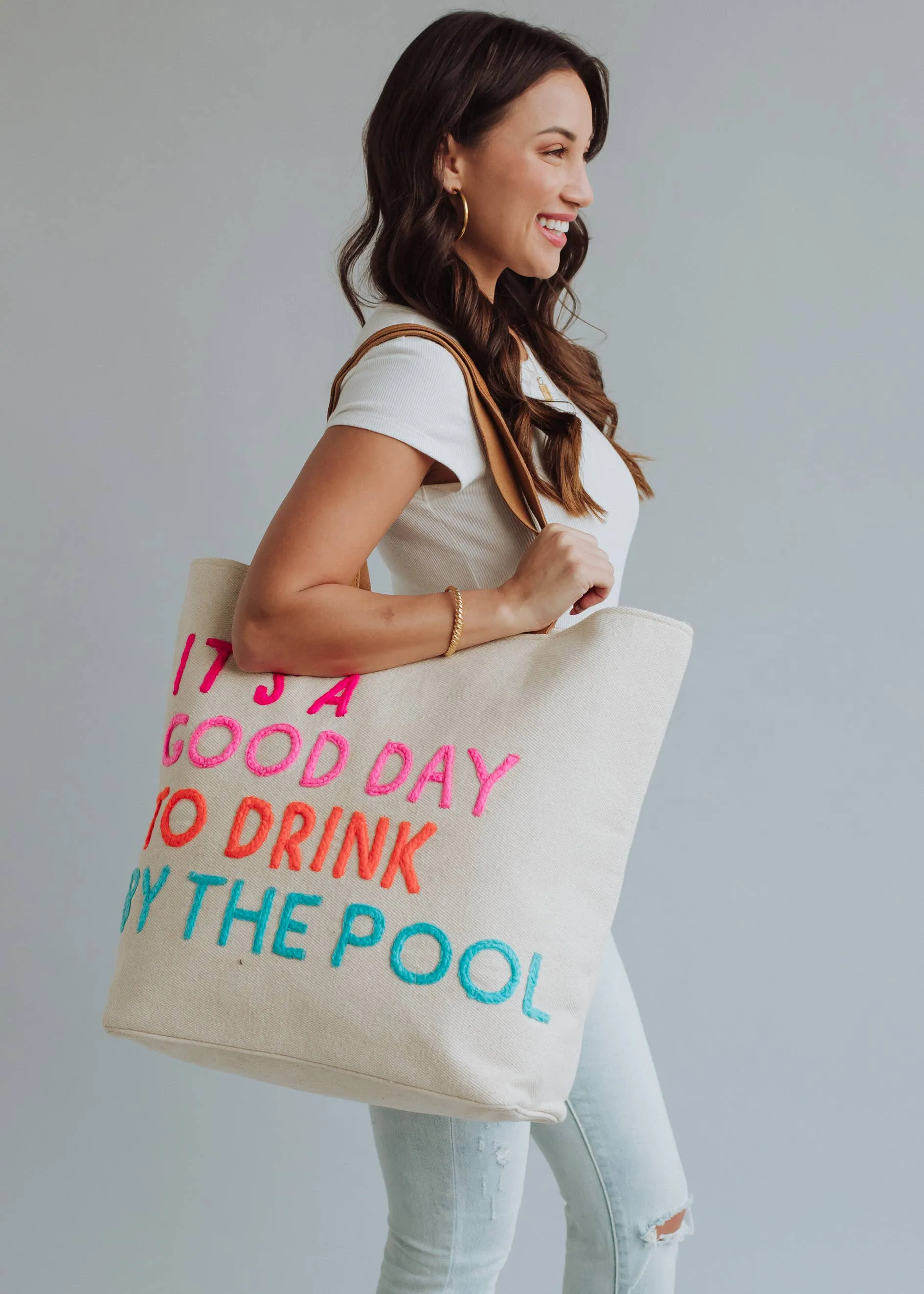 Large Cream Drink By The Pool Tote