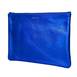 large leather zip pouch - cobalt