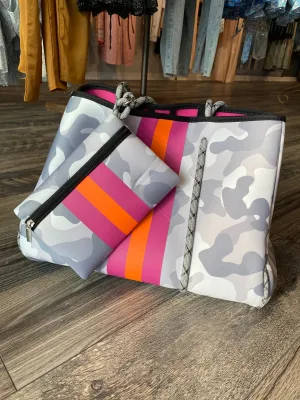 Large WHITE/SILVER Camo Tote