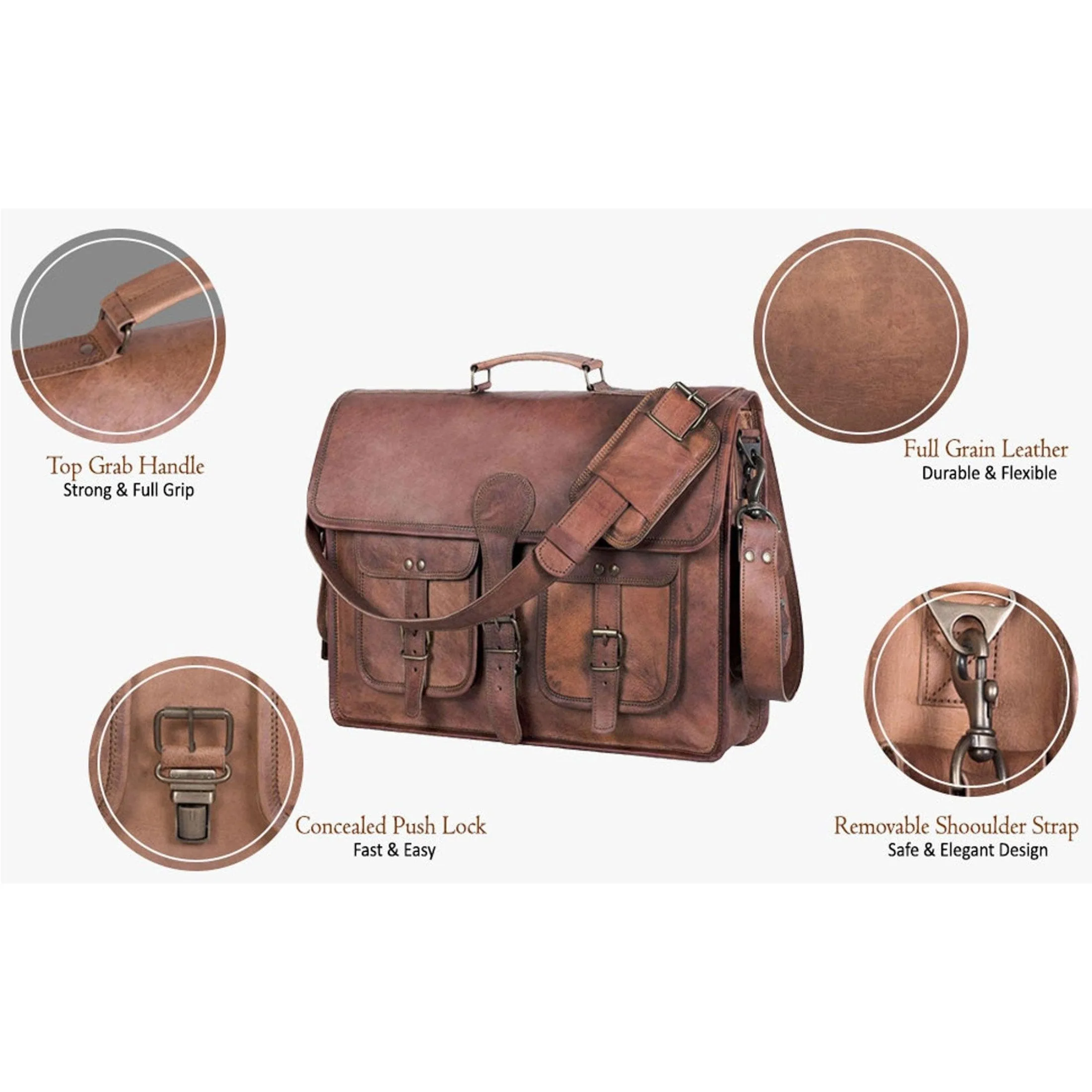 Leather Briefcase Laptop bag 18 inch Handmade Messenger Bags Best Satchel