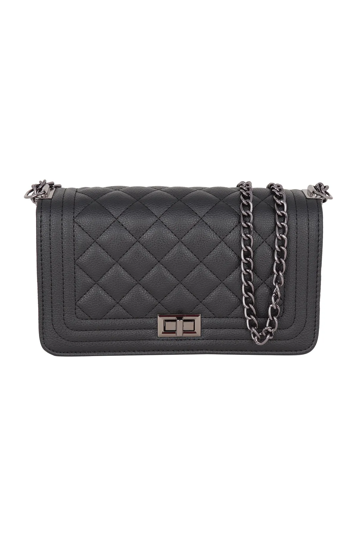 LEATHER QUILTED DIAMOND PATTERN SLING CLUTCH BAG