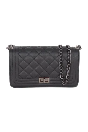 LEATHER QUILTED DIAMOND PATTERN SLING CLUTCH BAG
