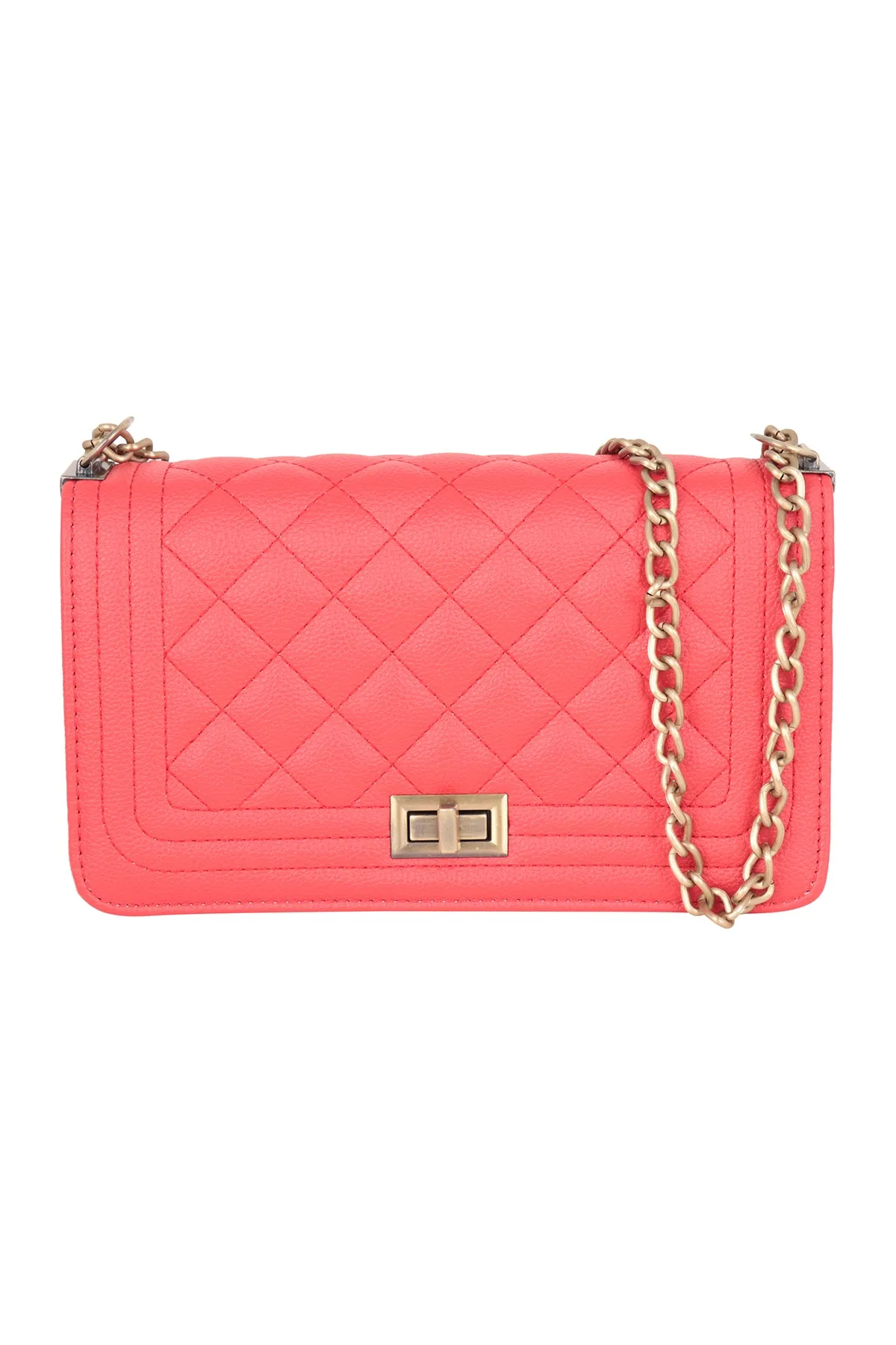 LEATHER QUILTED DIAMOND PATTERN SLING CLUTCH BAG