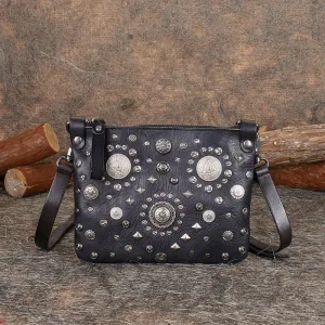 Leather Womens Rivets Shoulder Bags Saddle Vintage Slim Crossbody Purse for Women