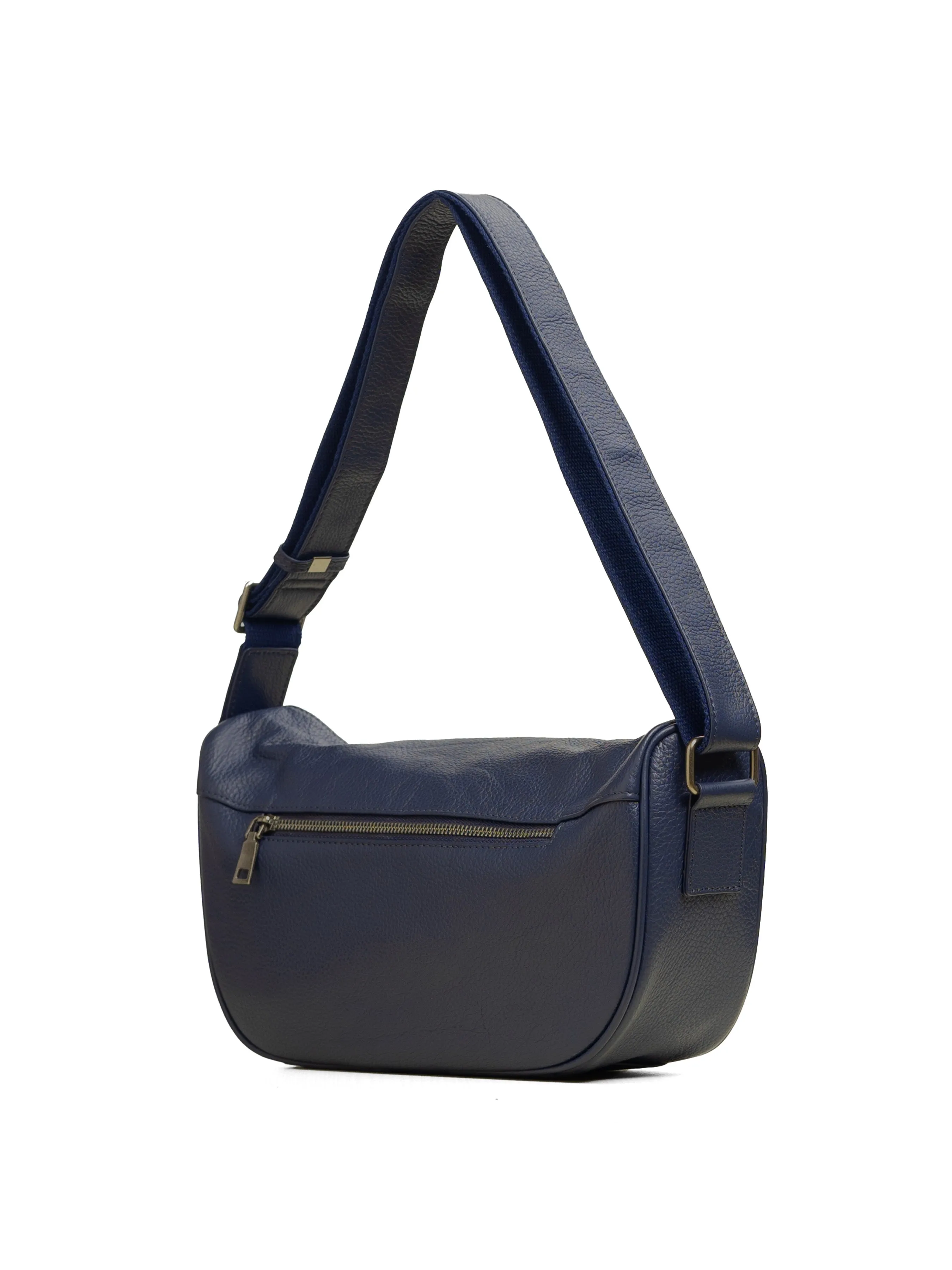 Leone Crossbody Bag - Navy Blue Pebble Grain Leather