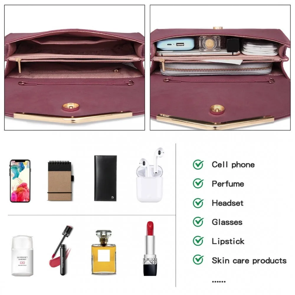 Lh1756 - Miss Lulu Leather Look Envelope Clutch Bag - Red