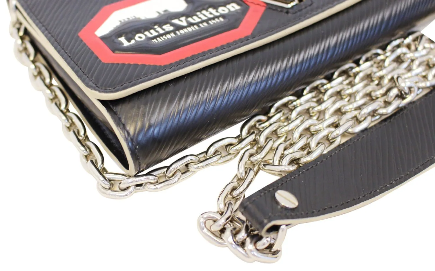 LOUIS VUITTON Epi World Tour Twist Chain Wallet Noir Black Crossbody - Last Call