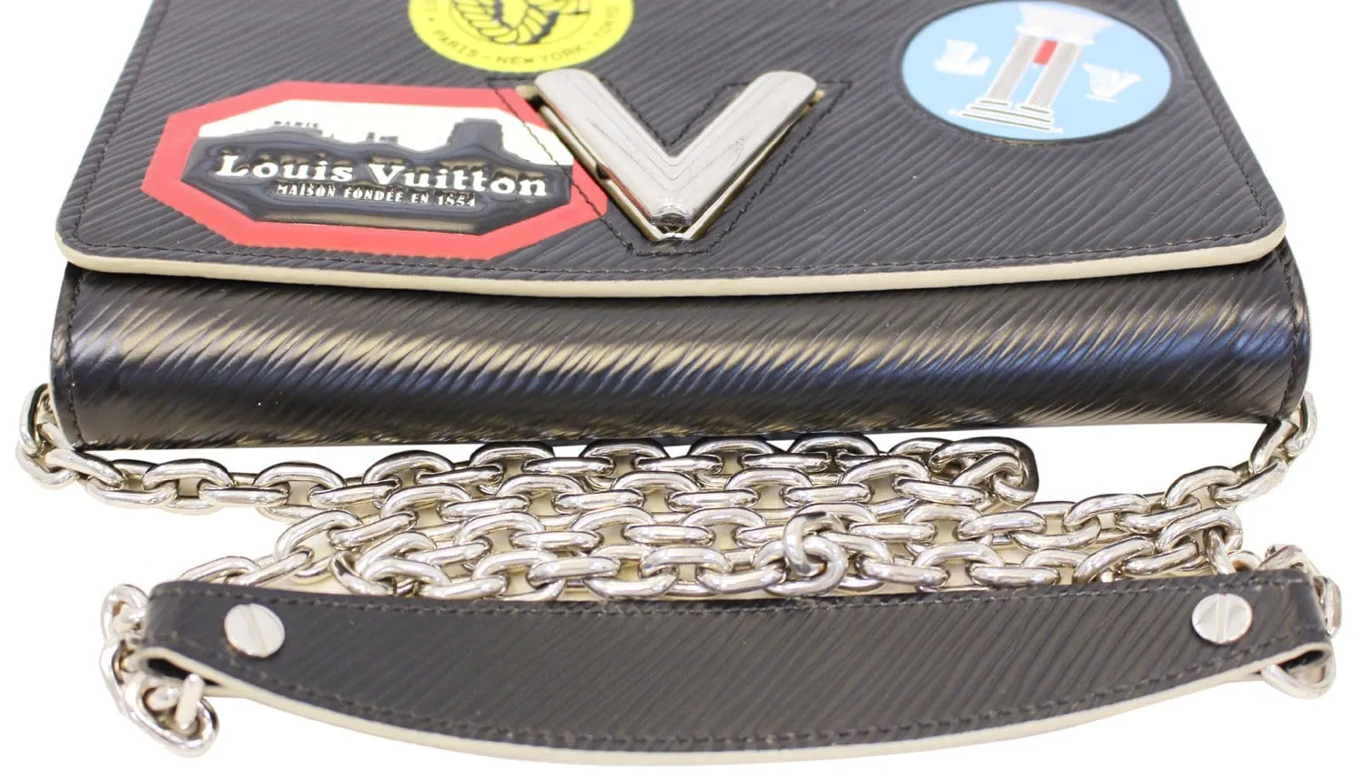 LOUIS VUITTON Epi World Tour Twist Chain Wallet Noir Black Crossbody - Last Call