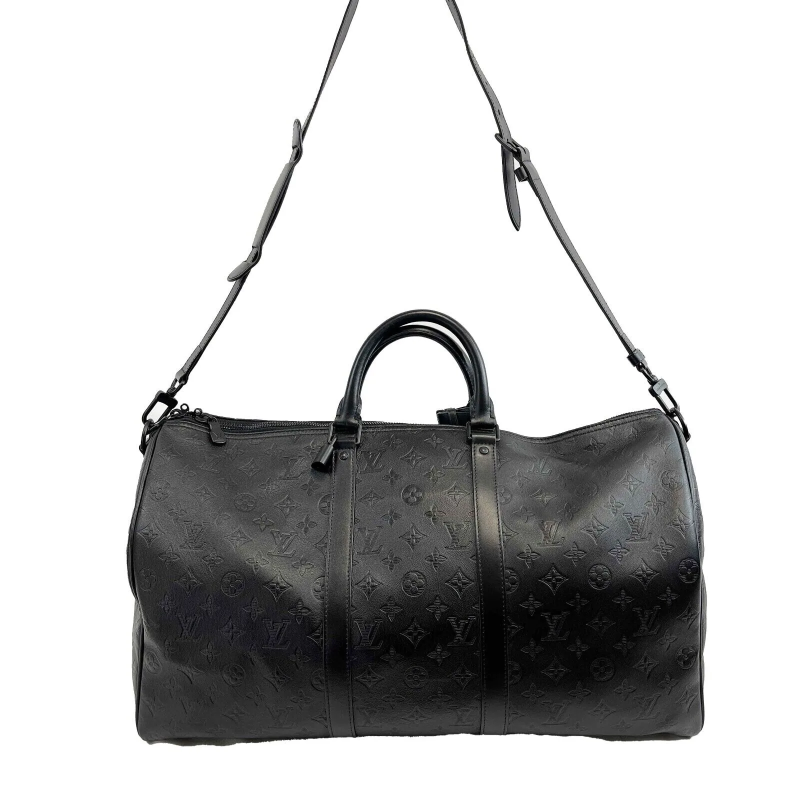 Louis Vuitton - Excellent - Keepall Bandoulière 50 - Black Duffle w/ Strap