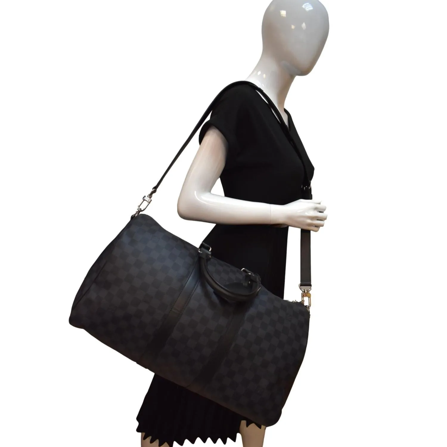 LOUIS VUITTON Keepall 45 Bandouliere Damier Graphite Travel Bag Black