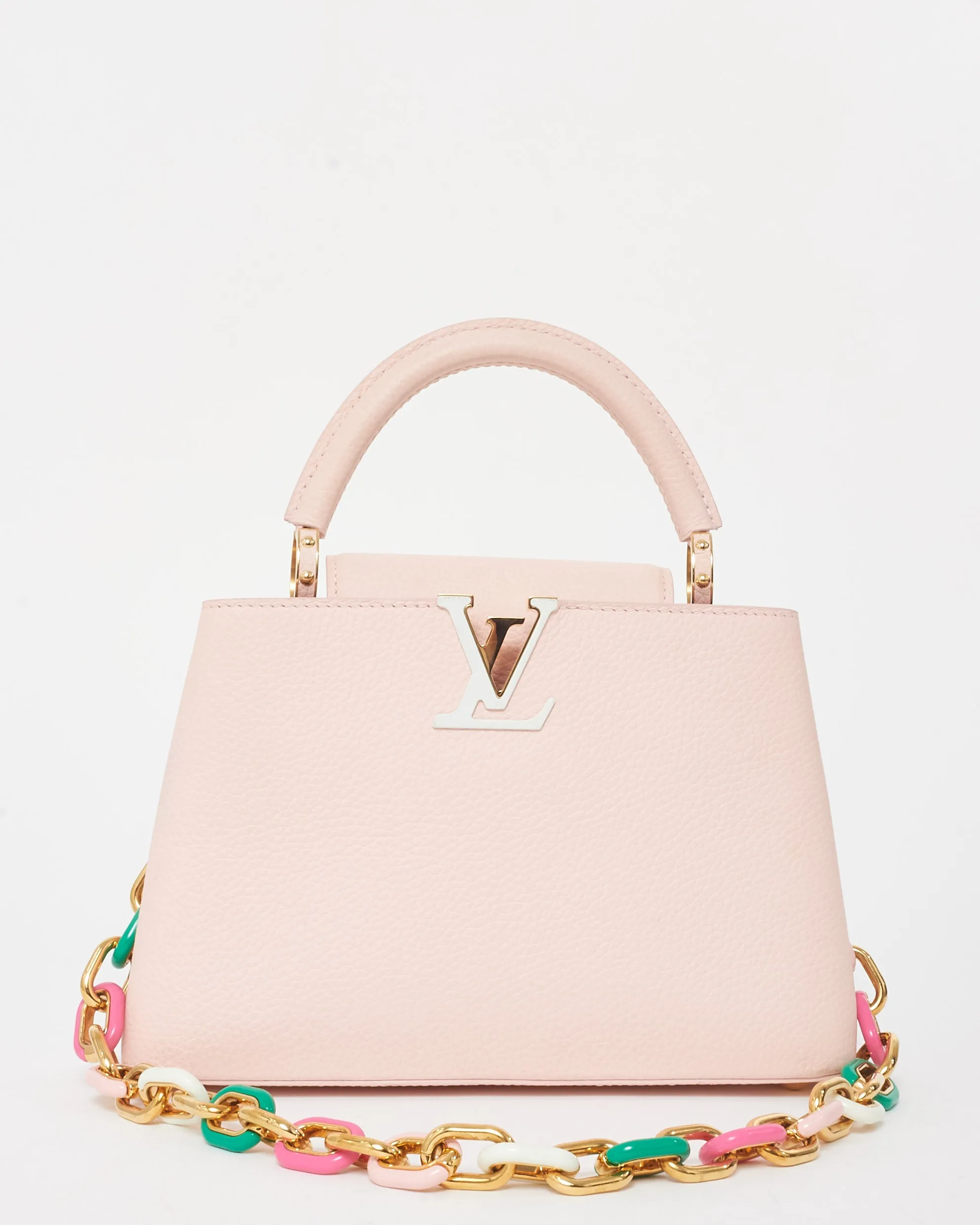 Louis Vuitton Light Pink Grained Leather Capucines BB Bag