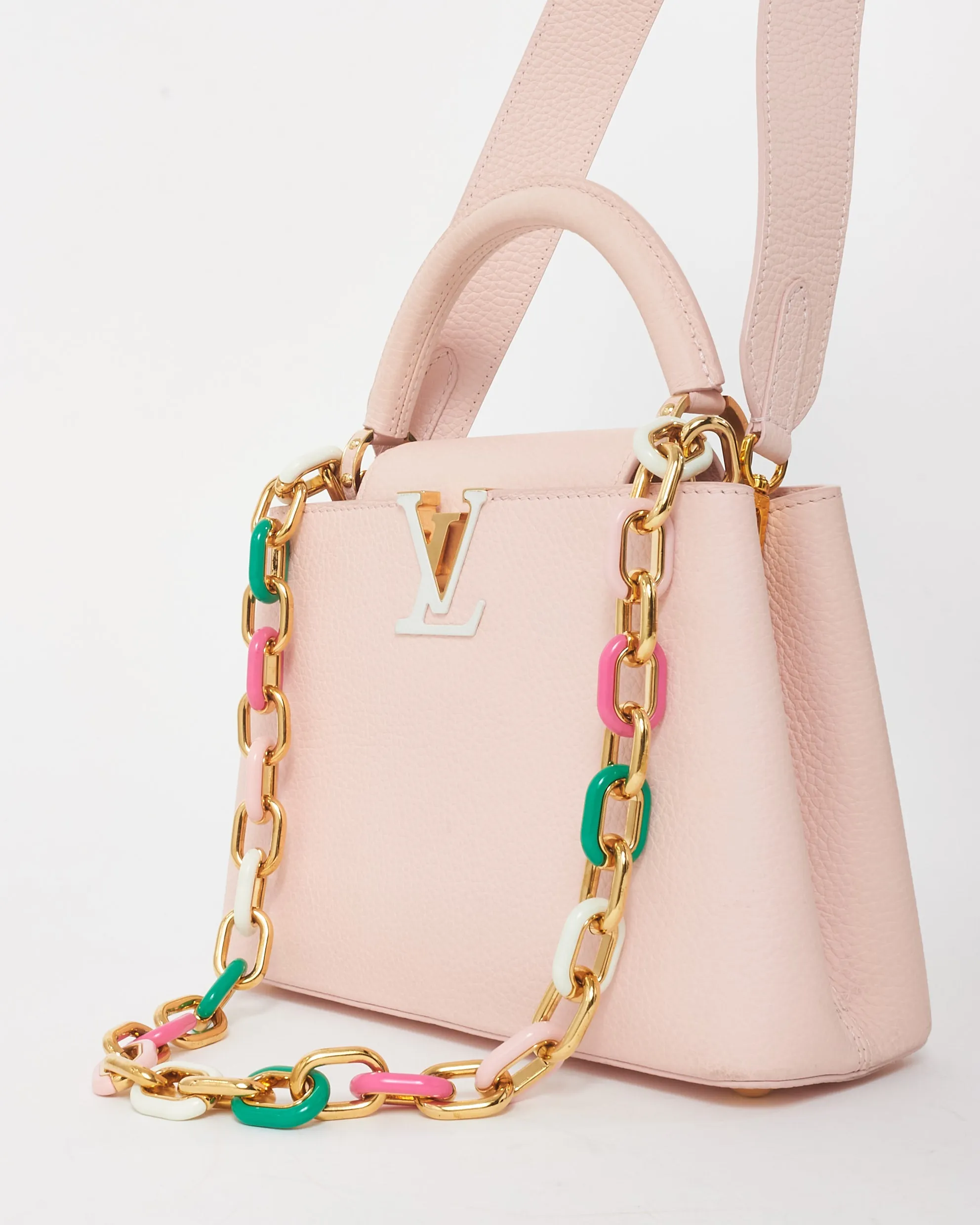 Louis Vuitton Light Pink Grained Leather Capucines BB Bag