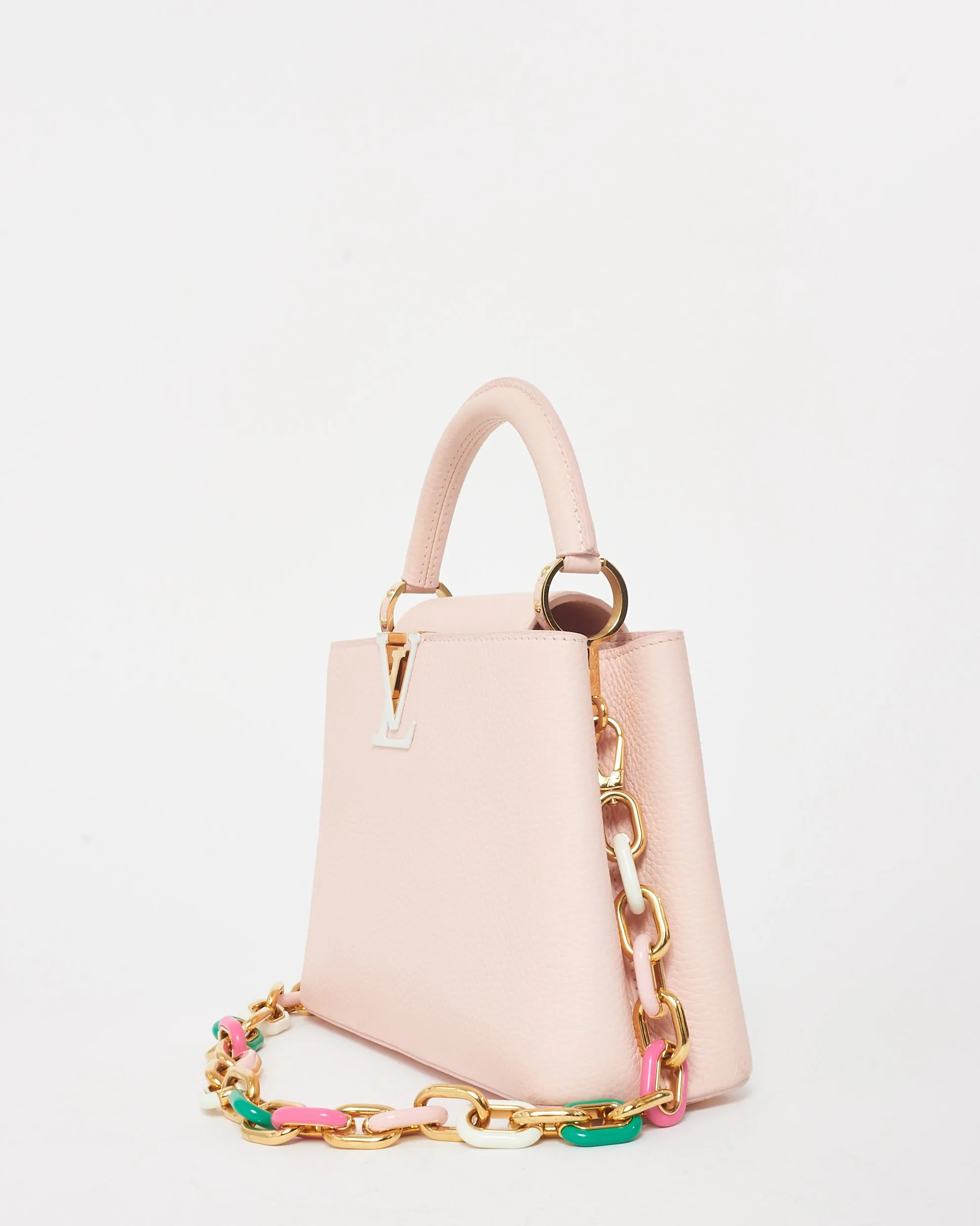 Louis Vuitton Light Pink Grained Leather Capucines BB Bag