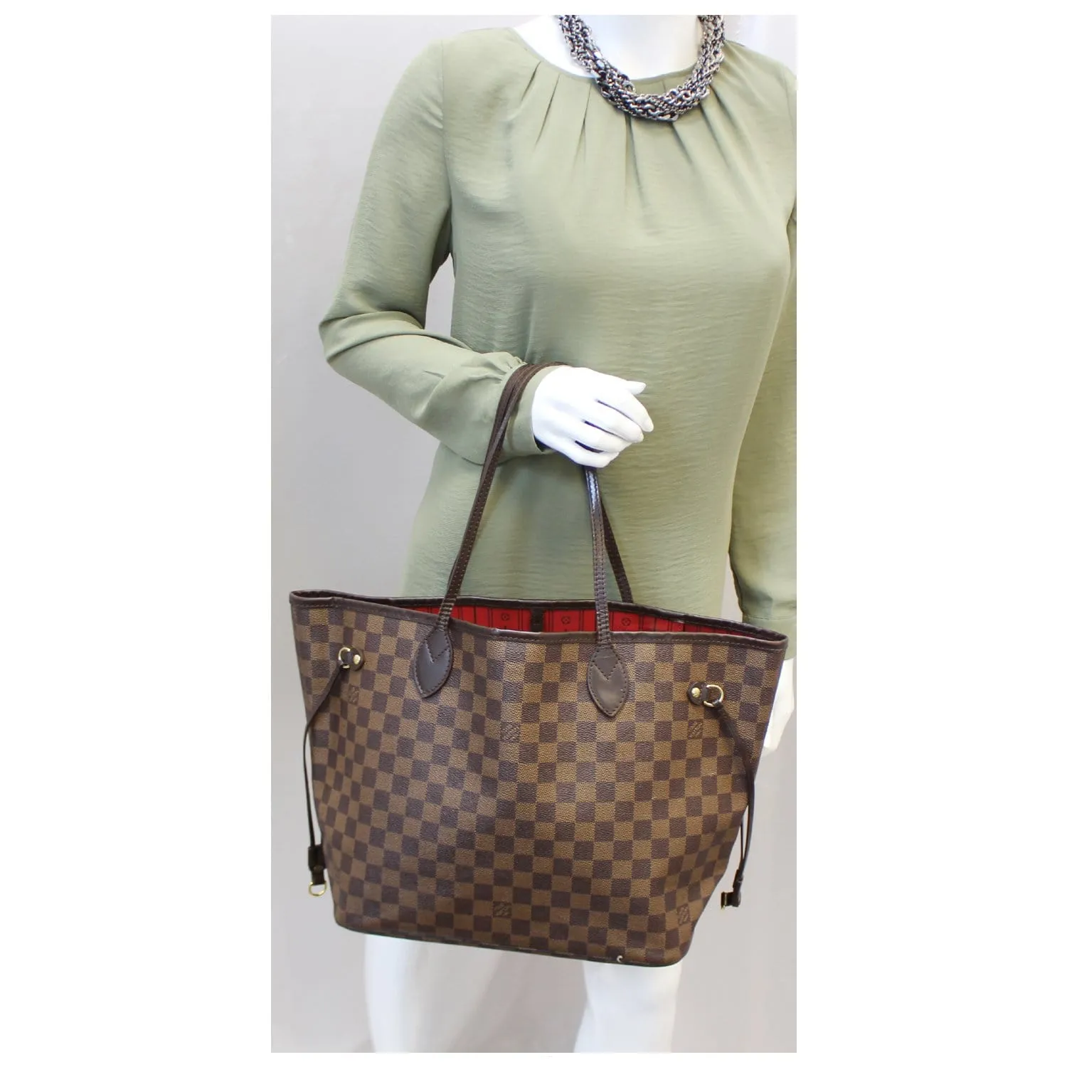 LOUIS VUITTON Neverfull MM Damier Ebene Tote Shoulder Bag