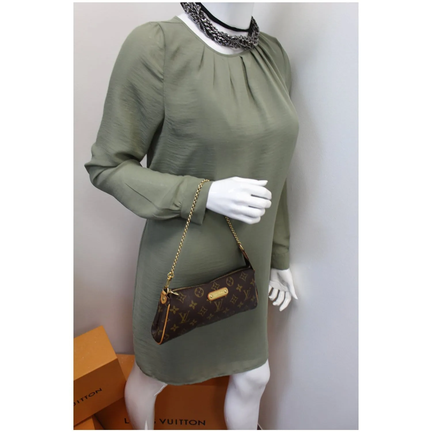 LOUIS VUITTON Pochette Eva Monogram Canvas Clutch Bag Brown