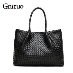 Luxury Minimalist Weave Large Capacity Women Designer Handbags High Quality Leather Composite Tote Bag Knitting