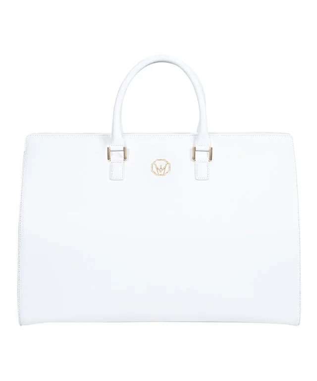 MEASPHERA OCTAGON REAL LEATHER BOSTON BAG - WHITE
