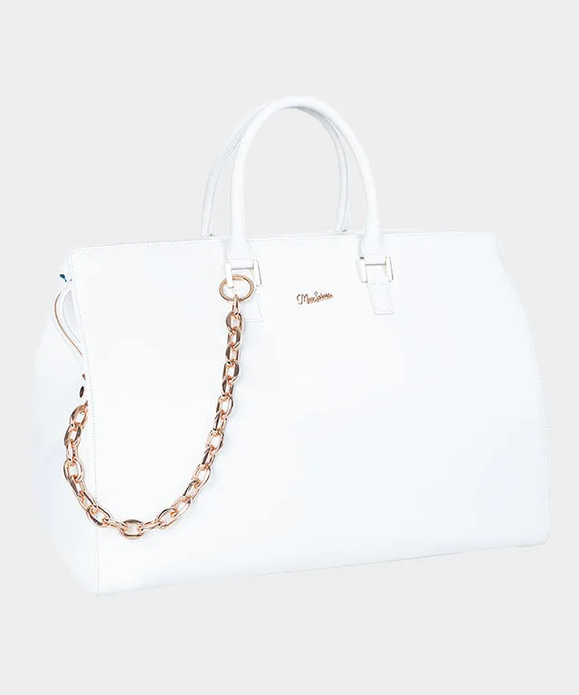MEASPHERA OCTAGON REAL LEATHER BOSTON BAG - WHITE