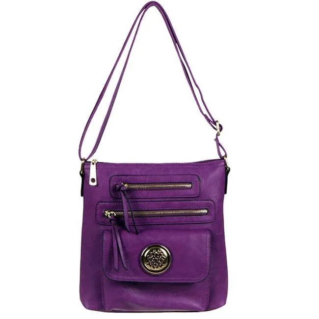 medallion Cross-body messenger bag Purple pocket embossed Designer inspired 2139