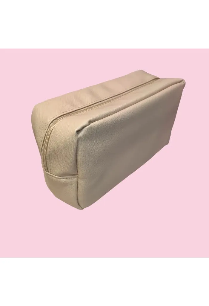 Medium Pillow Talk Cosmetic Bag-Leather Nude