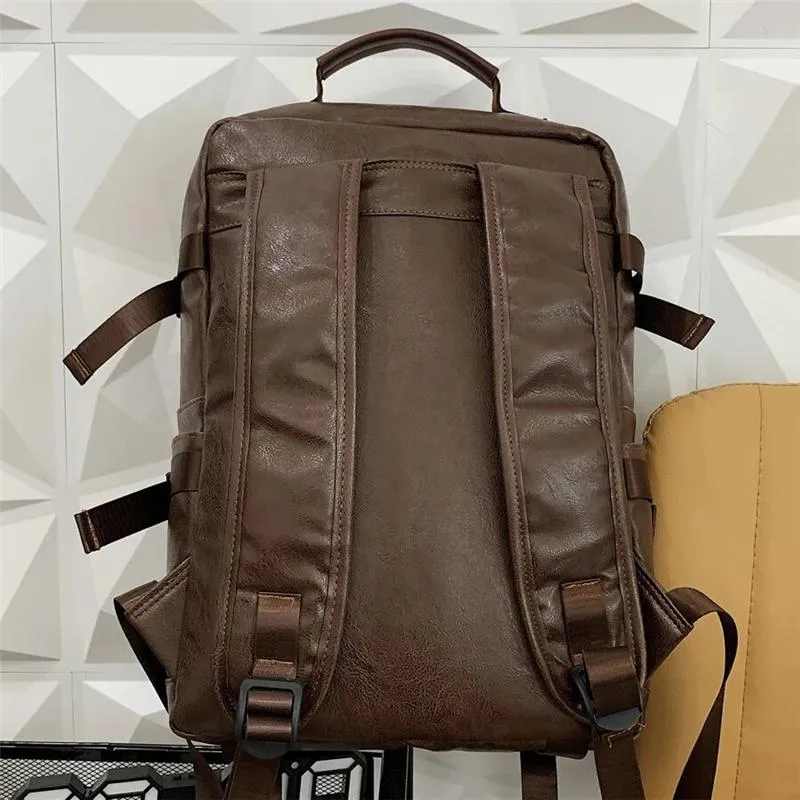 Men's Vintage Leather Buckle Large Capacity Backpack