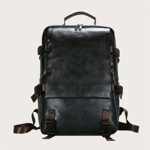 Men's Vintage Leather Buckle Large Capacity Backpack