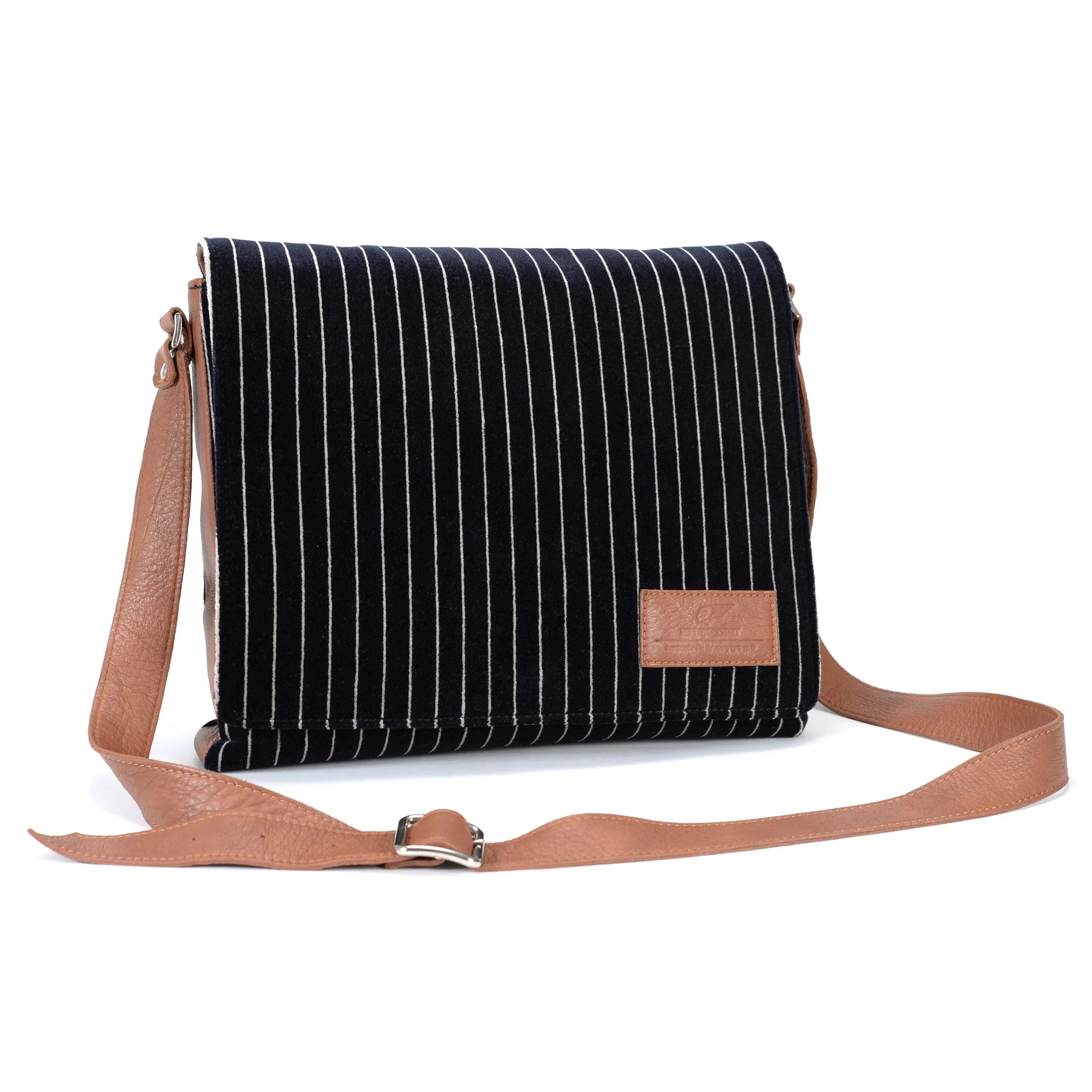 Messenger Bag - Pinstripe Black-Cognac
