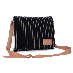 Messenger Bag - Pinstripe Black-Cognac