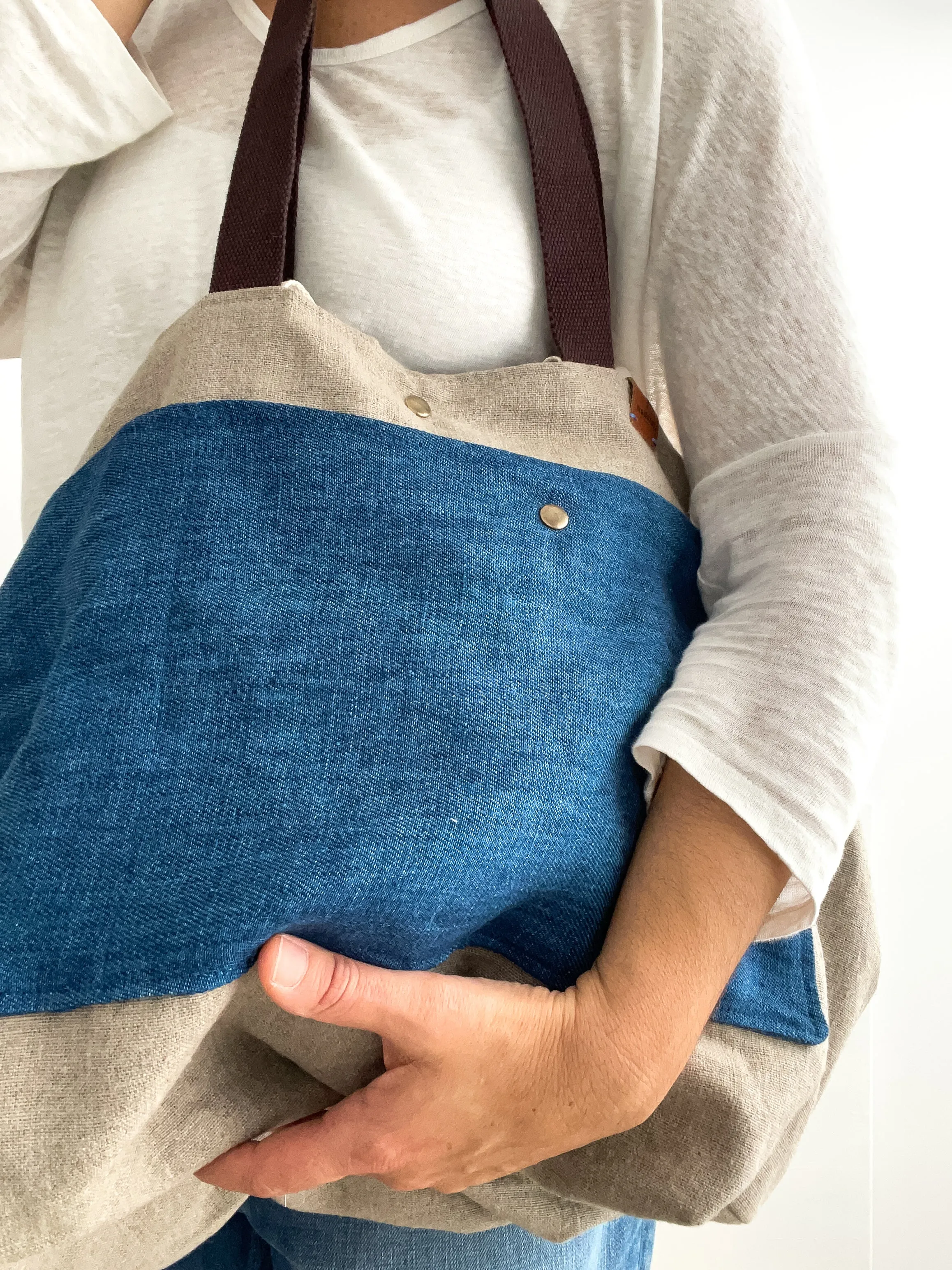 MIDI beach bag: natural   indigo details