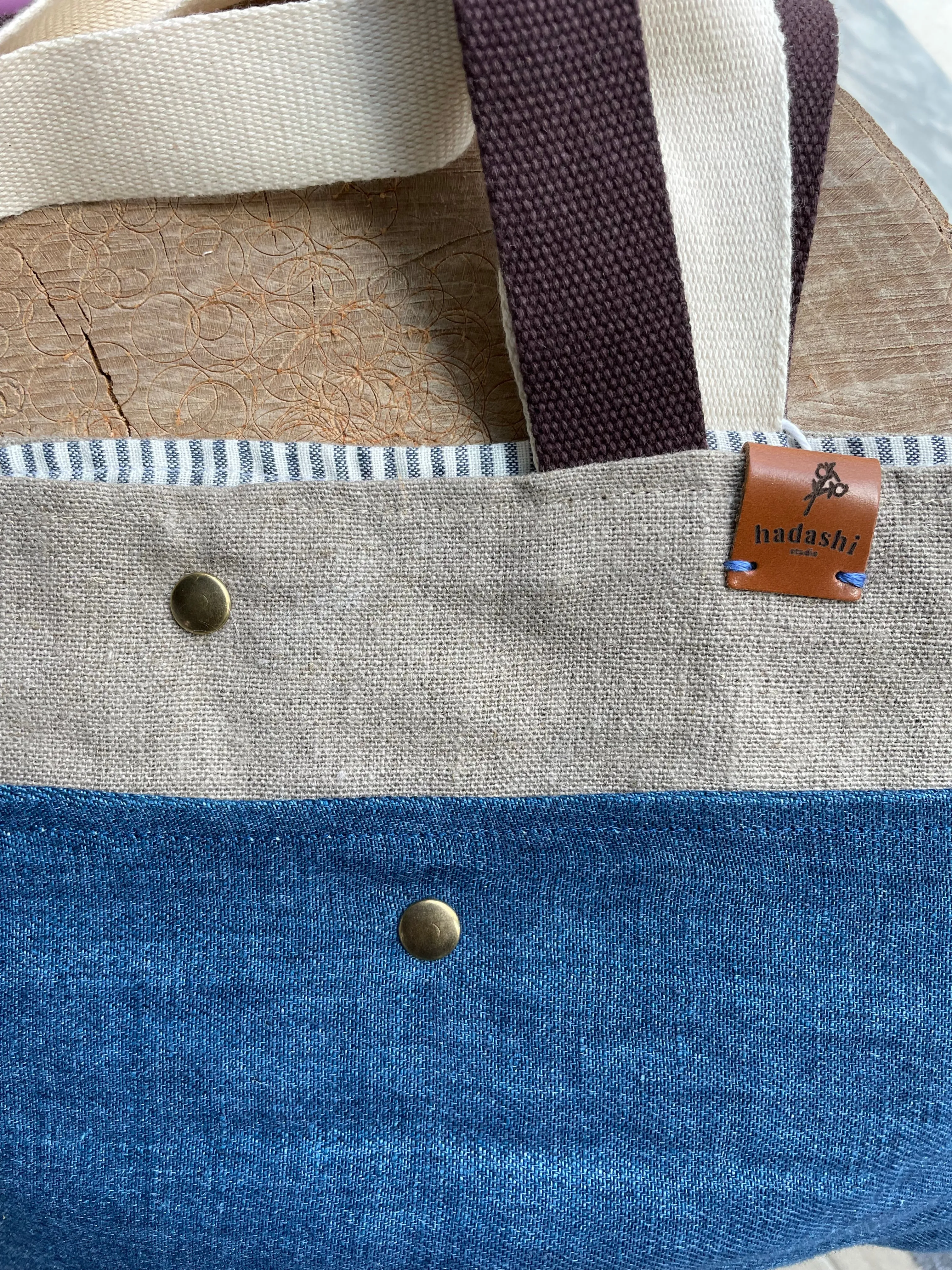 MIDI beach bag: natural   indigo details